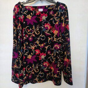 Chico's black floral L/S tunic top Size 3/XL